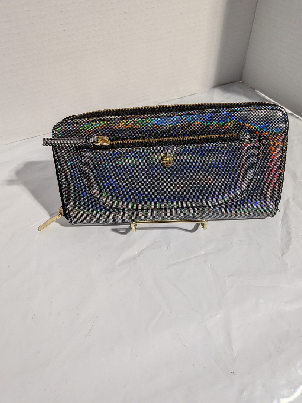 Glitter Holographic Zip Wallet - Black
